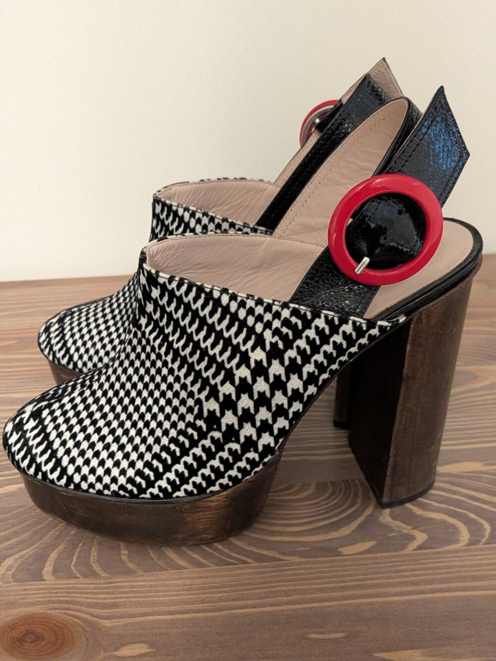 Leandra Medine Houndstooth Platform Clog Mules